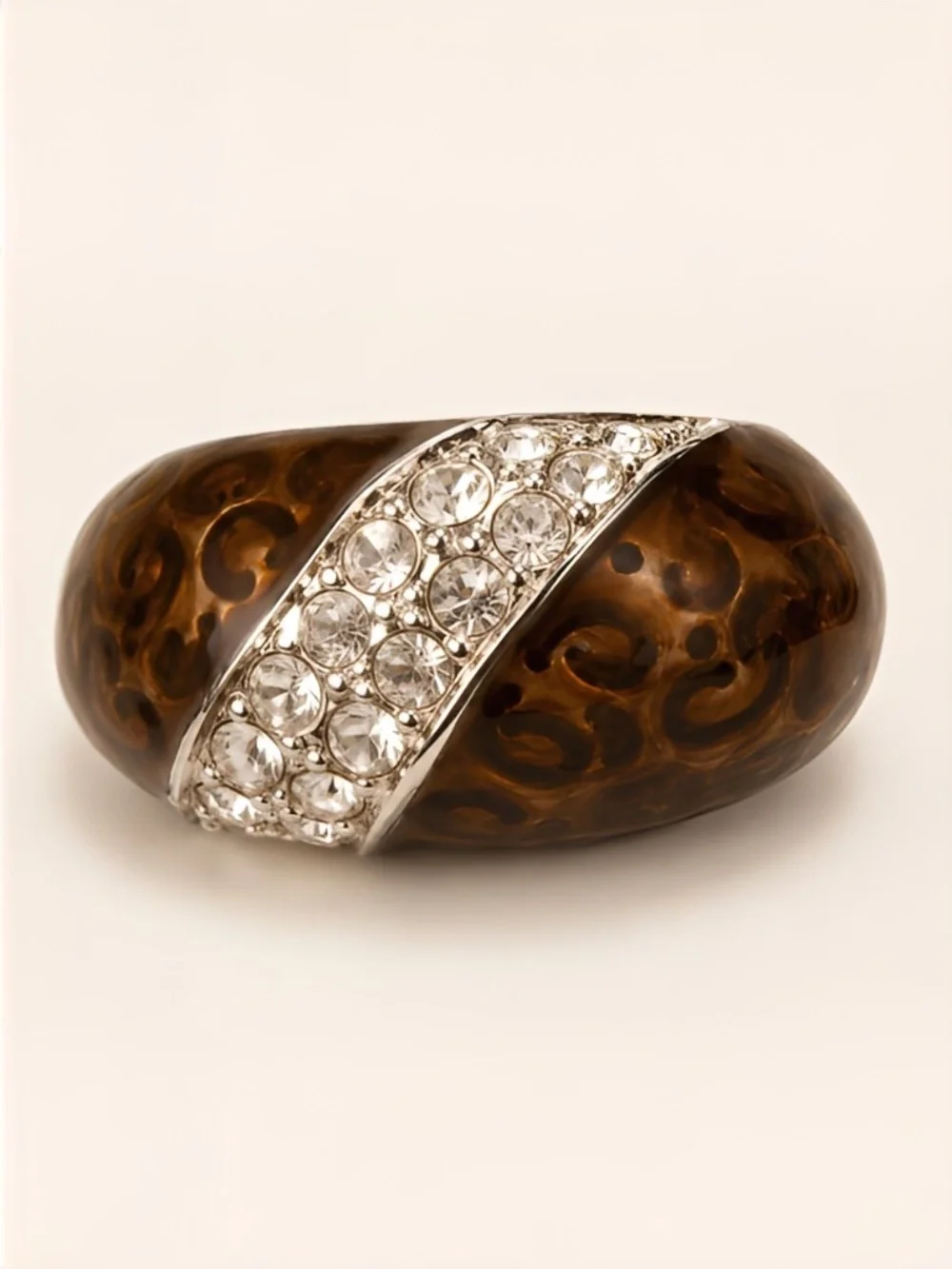 Premier Designs Leopard Dome Ring 6 Crystal Pave Tortoiseshell Chunky Statement
